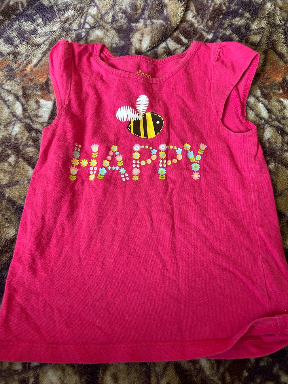 Circo Bright Pink Tank Top with 'HAPPY' Floral Bee Graphic